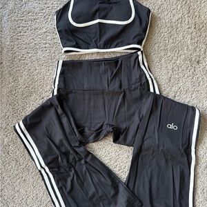 ALO Yoga Black Boot Cut Pants with White Trim